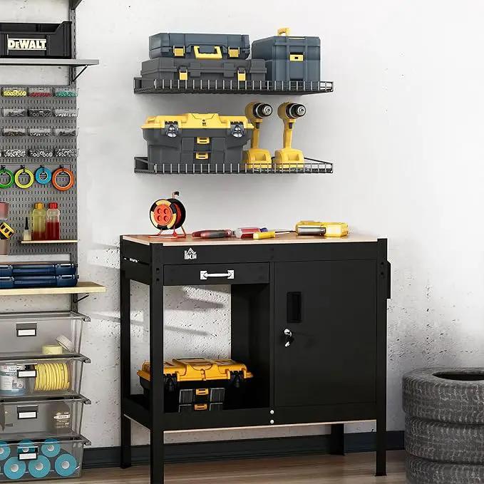 Ultrawall Wall Mounted Storage Shelf for Garage, 2 Pack Metal Shelf Rack, Heavy-Duty Wall Organizer Shelves Suitable for Shop, Shed, Garage 23.5inch x 12inch(Black) by GreenHaven Gardens
