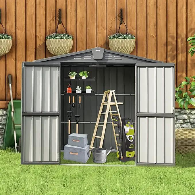 Domi Outdoor Storage Shed 6.5' x 4.2', Metal Waterproof Tool Shed Utility Storage House with Double Lockable Doors & Air Vent for Garden Backyard Patio Lawn by GreenHaven Gardens