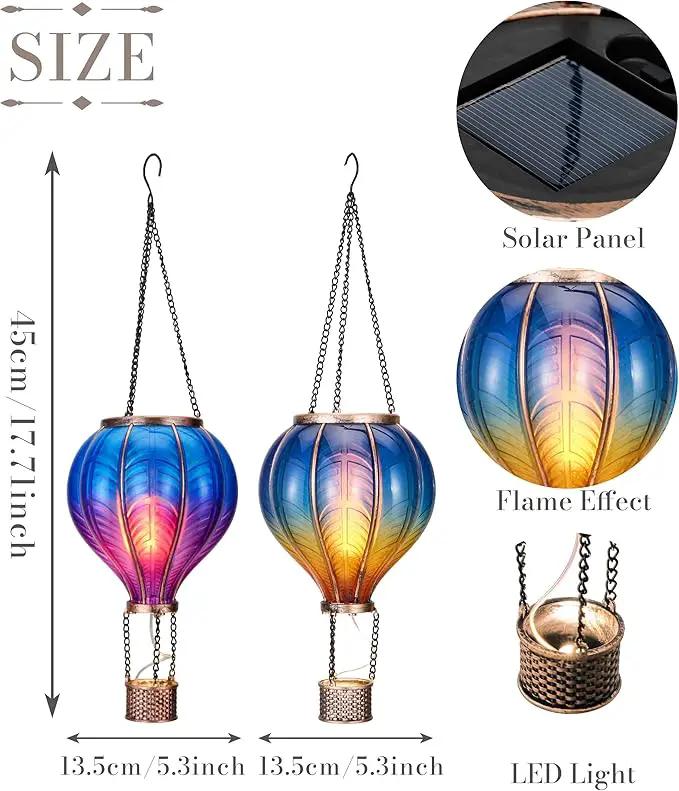 TERESA'S COLLECTIONS 2 Pack Hanging Solar Lantern Outdoor Garden Decor for Valentine,Waterproof Plastic Hot Air Balloon Blue Flickering Flame Effect Lantern for Yard Tree,Gift for Mom,18" by GreenHaven Gardens