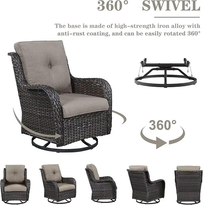 Patio Furniture Set Swivel Rcoker - 3 Pieces Outdoor Glider Rocking Chairs with Small Side Table, Wicker Chair Sets for Porch, Balcony and Garden by GreenHaven Gardens
