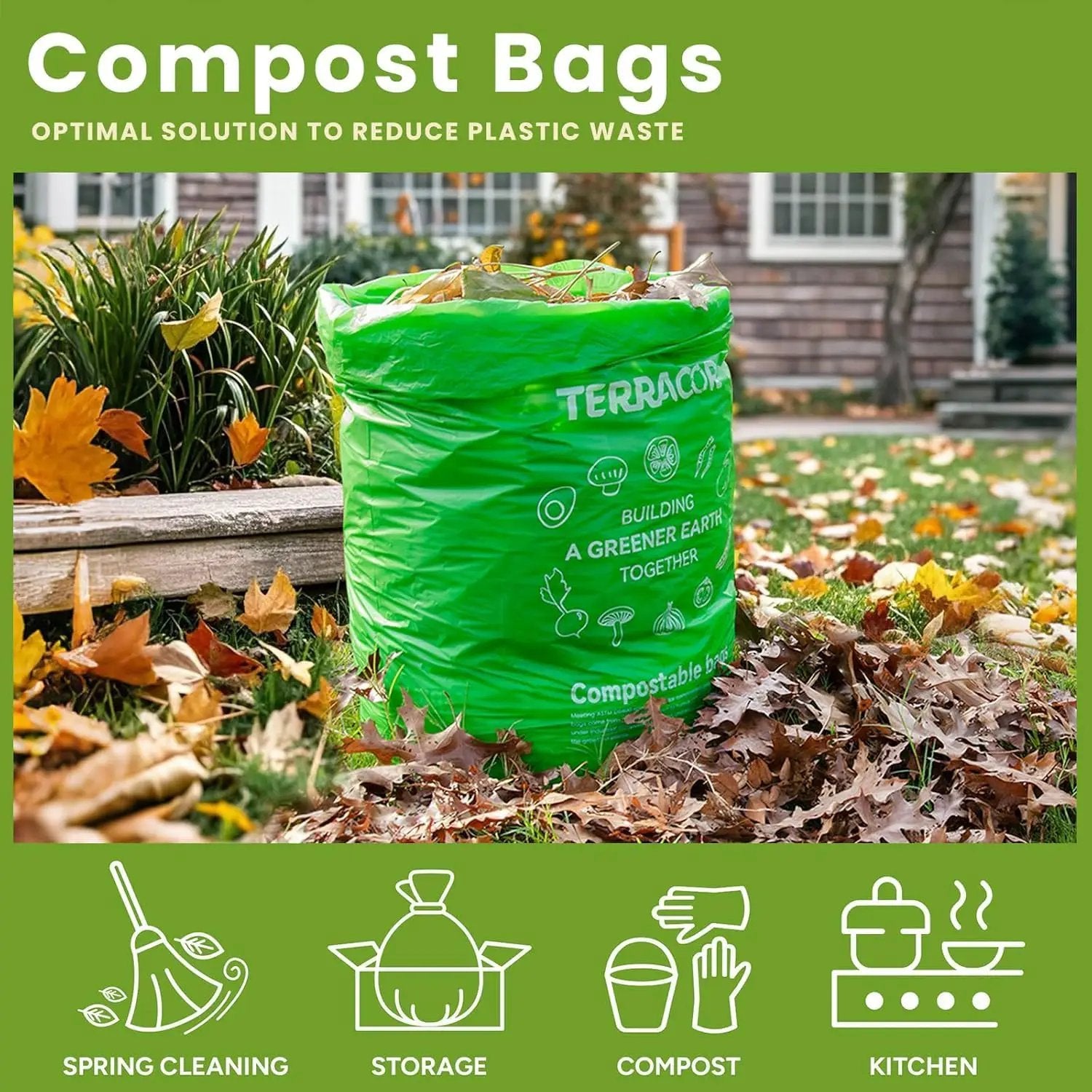 13 Gallon Compostable Trash Bags, 40 Bags Compost Bags for Countertop Bin, Camping Toilet Bags for Portable Toilet, BPI Certified and Meet The ASTM D6400 Standard by GreenHaven Gardens