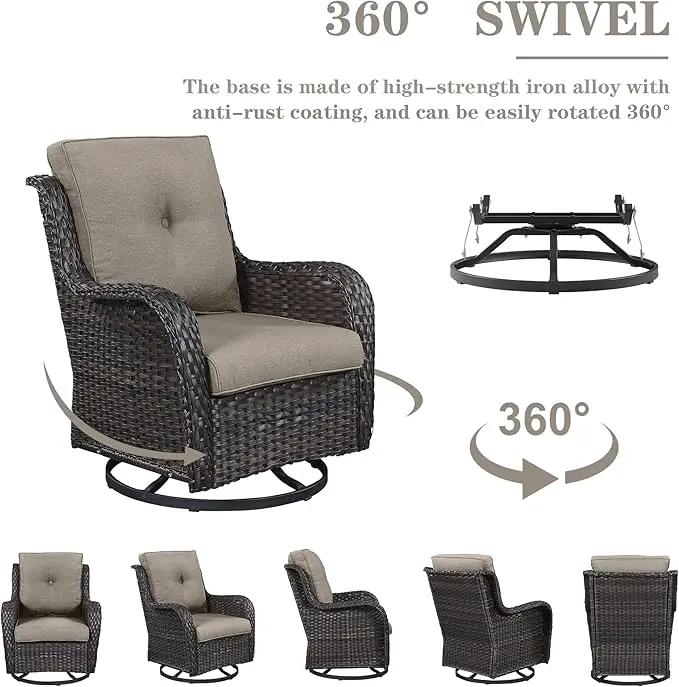 8 Piece Outdoor Patio Furniture Set - 41" CSA Propane Fire Pit Table Patio Conversation Set with Swivel Rocker Outdoor Chairs, Wicker loveseat and Ottoman for Outside Casual Gathering by GreenHaven Gardens