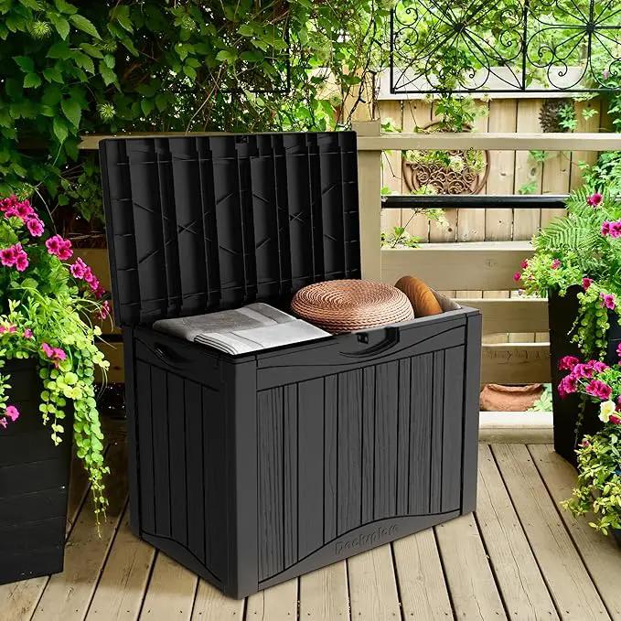 50 Gallon Lockable Resin Deck Box, Waterproof & UV-Resistant Outdoor Storage Box for Outdoor Cushion Storage, Garden Tools & Pool Accessories Storage, Black by GreenHaven Gardens