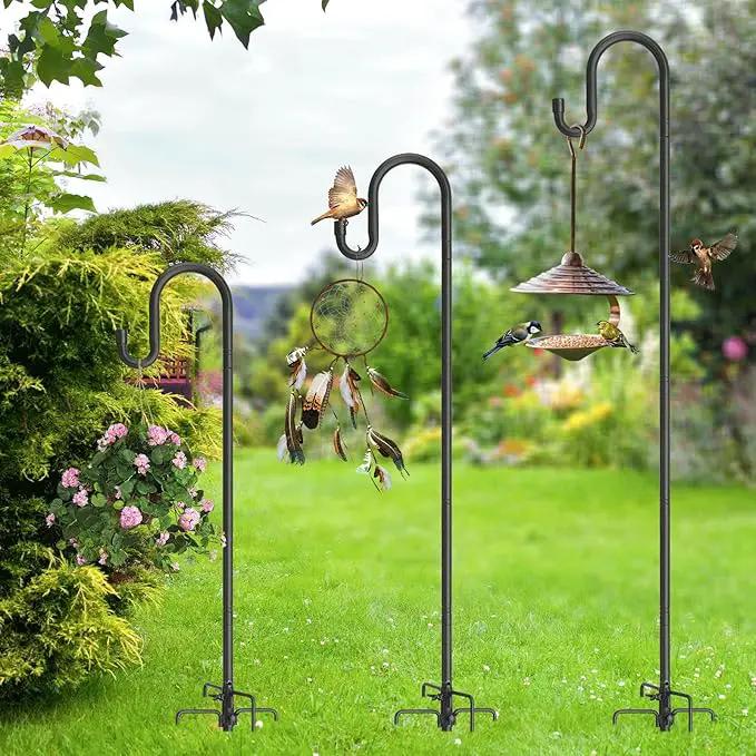 Bird Feeder Pole with Shepherds Hook - Heavy Duty Hummingbird Feeder Stand with 5 Prong,78" Adjustable Rustproof Garden Hooks Outdoor for Hanging Birdfeeder,Wind Chimes,Lanterns,Solar Lights,Black by GreenHaven Gardens