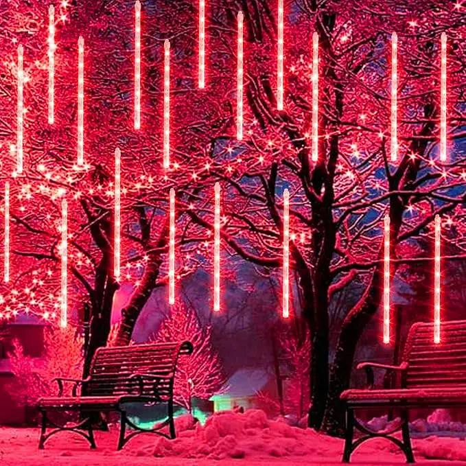 Dazzle Bright 288 LED Christmas Light, 11.8 Inch Meteor Shower Rain Lights with 8 Tubes，Waterproof Plug in Falling Rain Lights Christmas Decorations for Xmas Bushes Tree Yard Party (RED) by GreenHaven Gardens