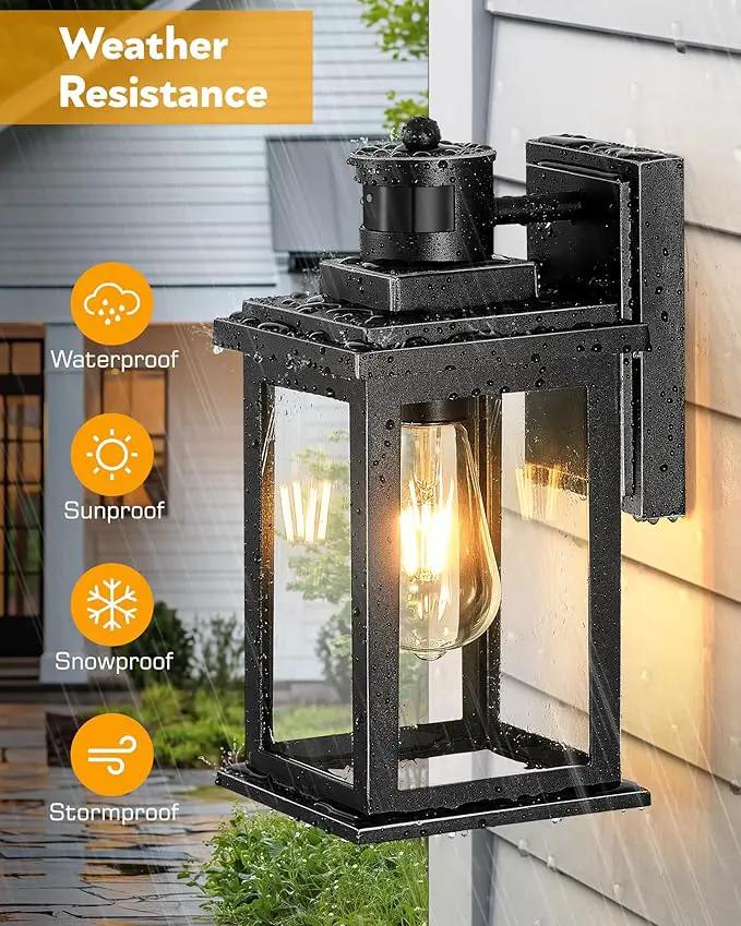 VIANIS Outdoor Motion Sensor Light, Black Exterior Lighting Fixtures Sconce, Dusk to Dawn Outdoor Lighting, Waterproof Front Porch Light for Garage, Patio, Doorway, Anti-Rust, Hardwired, Non-Solar by GreenHaven Gardens