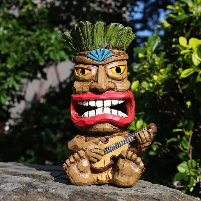 Solar Tiki Statue Outdoor Decor-Garden Guitar Tiki Statues-Tiki Bar Decorations for Outdoor Patio Yard Lawn Balcony Bar Party,Waterproof Garden Sculpture 10.35 Inch Tall by GreenHaven Gardens