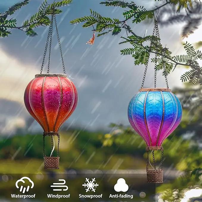 TERESA'S COLLECTIONS 2 Pack Hanging Solar Lantern Outdoor Garden Decor ,Waterproof Plastic Hot Air Balloon Red Flickering Flame Effect Lantern for Yard Tree,Gift for Mom Lovers,18" by GreenHaven Gardens