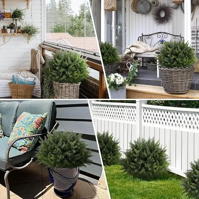 23.6Inch Artificial Cedar Topiary, 2 Pack UV Resistant Faux Evergreen Shrubs with Ground Spikes, Indoor Outdoor Potted Plants for Porch, Garden, Front Door Decor by GreenHaven Gardens