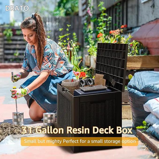 DRATO 31 Gallon Deck Box, Outdoor Storage Box for Patio Cushion, Sports Equipment, Garden Tools, Waterproof Resin Storage Box (Black) by GreenHaven Gardens