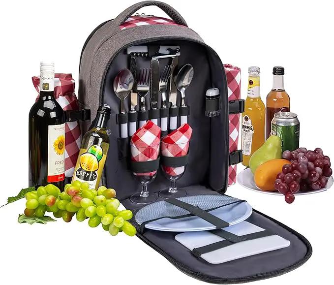 apollo walker Picnic Backpack Bag with Cooler Compartment, Detachable Bottle/Wine Holder, Fleece Blanket, Plates and Cutlery Set (2 Person, Gray) by GreenHaven Gardens