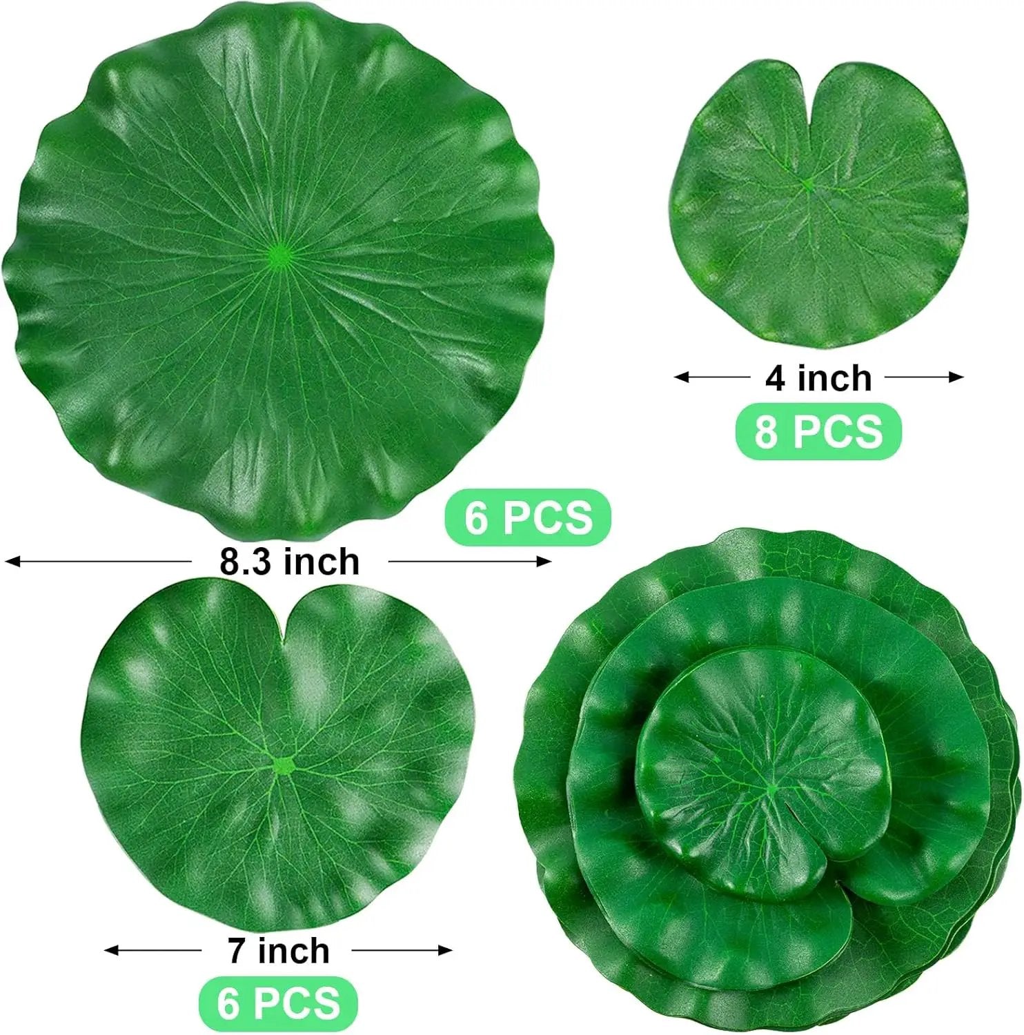 20Pcs Floating Lily Pads for Ponds, Fake Lily Pads, Artificial Lotus Leaves Decorative, 6pcs 8.3in and 6pcs 7in and 8pcs 4in (Total 20pcs) by GreenHaven Gardens
