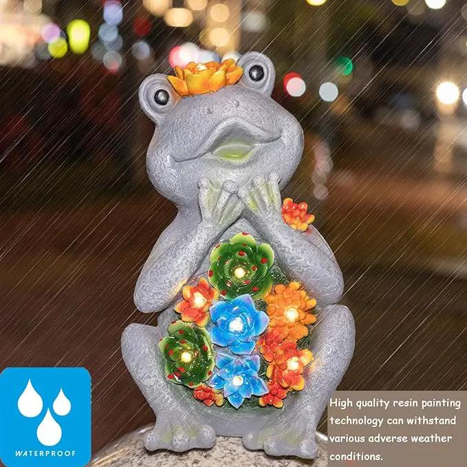 Frog Solar Figurine Light Statue Outdoor Gardening Gifts Decoration Garden Frogs Yard Decor Lamp With 8 Led Lights And Succulent Waterproof Patio Lawn Decor Housewarming Frog Gifts For Women by GreenHaven Gardens