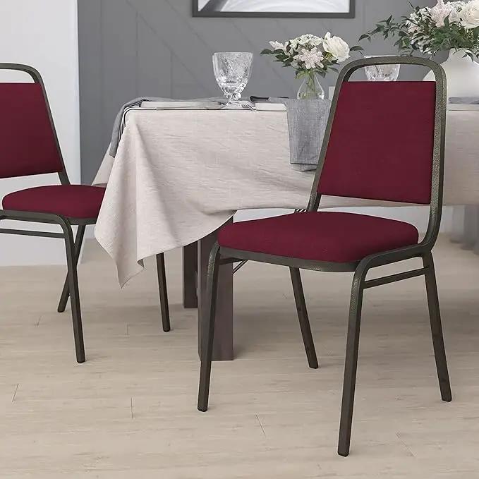 EMMA + OLIVER Trapezoidal Back Fabric Upholstered Stackable Banquet Chair, Multipurpose Stacking Chair with Padded Seat and Back, Burgundy/Gold by GreenHaven Gardens