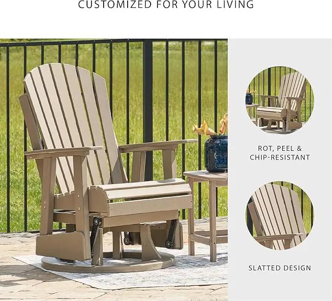 Signature Design by Ashley Hyland Wave Casual Weather Resistant HDPE Outdoor Swivel Glider Chair, Light Brown by GreenHaven Gardens