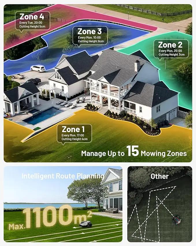 YUKA Mini 700H Robot Lawn Mower, Reception 0.17 Acre, Max.0.27 Acre, Ultrasense AI Vision+ RTK Positioning, Auto Mapping, App Control, 50% Slope, Cutting Height 2''~3.5'', 15 Mowing Zones by GreenHaven Gardens