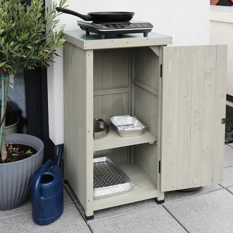 Outdoor Storage Cabinet for Patio, Garden Potting Bench Table with Shelves & Metal-Tabletop, Wooden Planting Work Station, Weatherproof by GreenHaven Gardens