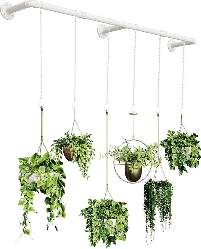 Plant Hanger Indoor, Hanging Planters for Indoor Plants with 6 Hanging Chains, Wall Plant Hanging Rod for Window Ceiling, 65 Inch, Metal/White… by GreenHaven Gardens