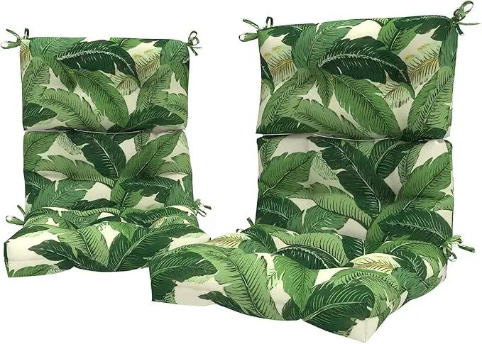 LVTXIII Outdoor Seat/Back Chair Cushion Patio Tufted High Back Cushion, Seasonal Replacement Rocking Chair Cushion with Ties (22” W x 20D”, Set of 2, Swaying Palms Green) by GreenHaven Gardens