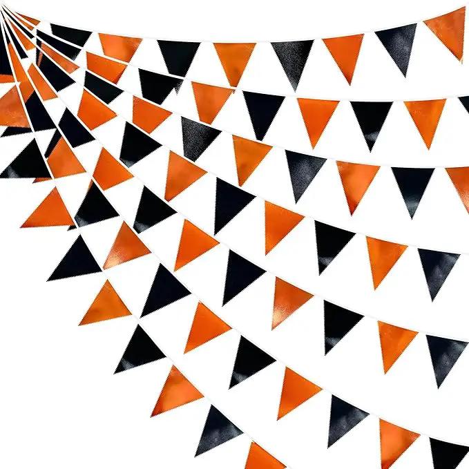 Black Orange Party Decoration Metallic Fabric Triangle Pennant Banner Flag Bunting Garland for Graduation Halloween Fall Autumn Thanksgiving Birthday Wedding Baby Shower Bridal Shower Party Supplies by GreenHaven Gardens