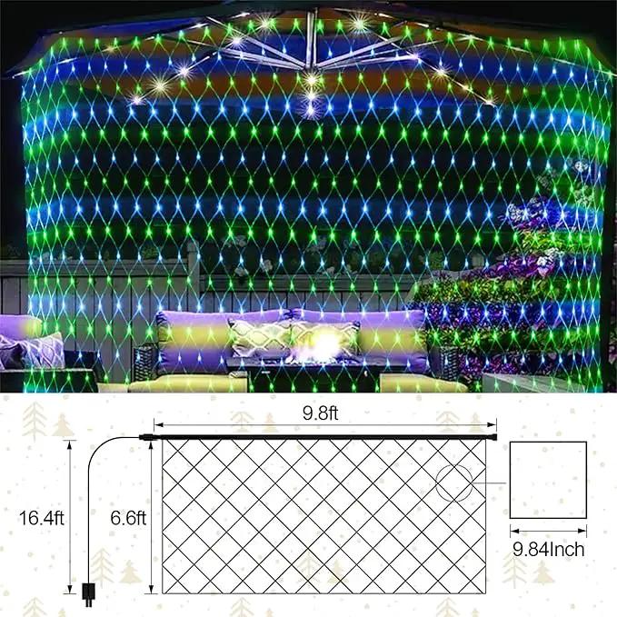 200 LED Christmas Net Lights Outdoor Decorations 3M*2M Mesh Lights Fairy String Lights Plug in with Timer 8 Modes Waterproof for Outside Bush Window Wall Patio Fence Party Decor-Blue and Green by GreenHaven Gardens