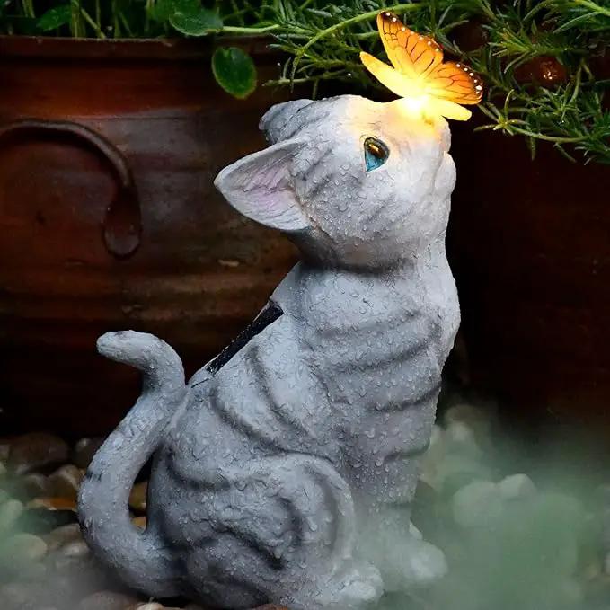 Cat Garden Figurines Outdoor Decor Solar Statue with LED Lights for Patio Lawn Yard Art Decoration Housewarming Garden Gift by GreenHaven Gardens