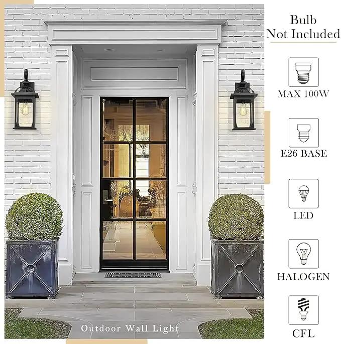 zeyu 22 Inch Outdoor Wall Light Sconce, Large Exterior Wall Light Fixture for House Porch, Die-Cast Aluminum with Seeded Glass, Black Finish, ZD100B-M BK by GreenHaven Gardens