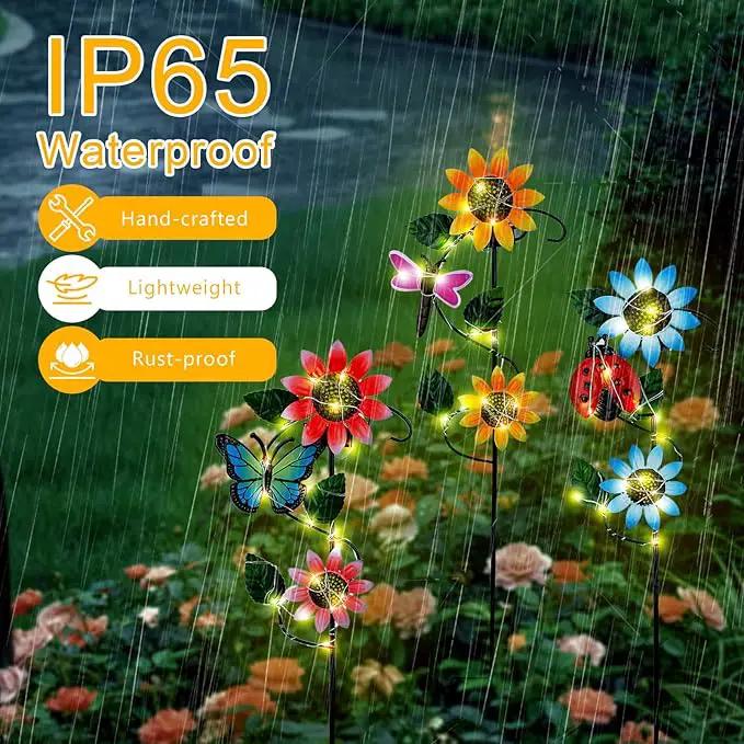 3 Pack Solar Garden Light, Sunflower & Insect Metal Solar Stake Lights, Outdoor Statues Figurine Lights for Spring Garden Lawn Patio Yard Decor by GreenHaven Gardens