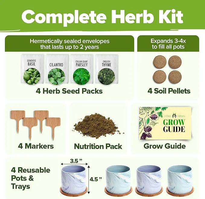 HOME GROWN Indoor Herb Garden Kit w/Glazed Ceramic Pot - Easy-to-Grow Kitchen Window Gardening Starter Set - Unique Housewarming Gift for Women, Mom, Gardeners, Friend, Her, Mother by GreenHaven Gardens