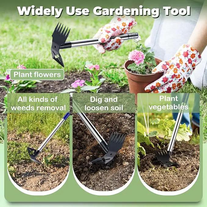 Weed Puller Tool with Long Handle, 60'' Weed Remover Weeding Tool, Heavy Duty 2 in 1 Manual Weed Rake and Garden Hoe, Gardening Weeder Tools for Yard, Lawn, Patio, Garden Blue by GreenHaven Gardens