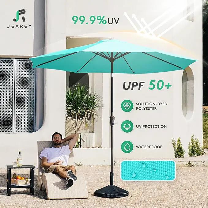 JEAREY 10FT Outdoor Patio Umbrella Outdoor Table Umbrella with Push Button Tilt and Crank, Market Umbrella 8 Sturdy Ribs UV Protection Waterproof for Pool, Garden (Turquoise) by GreenHaven Gardens