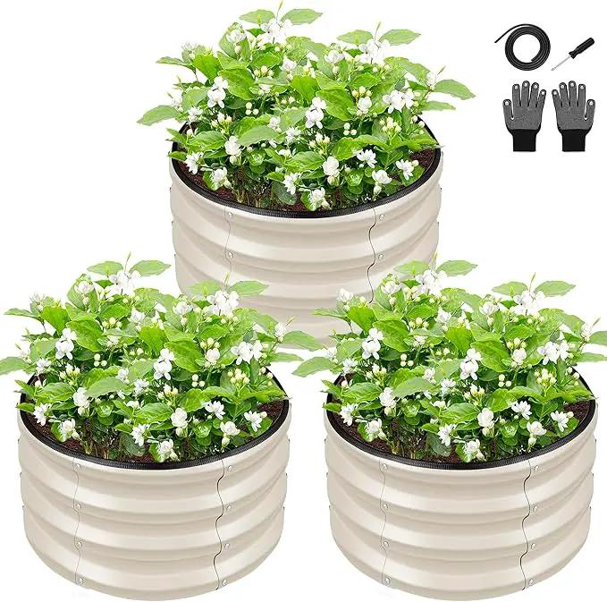 ZXZYHFTY Round Galvanized Raised Garden Bed kit,White Outdoor Garden Raised Planter Box, Round Large Metal Raised Garden Beds for Vegetable 2 * 2 * 1ft 3 Pcs by GreenHaven Gardens
