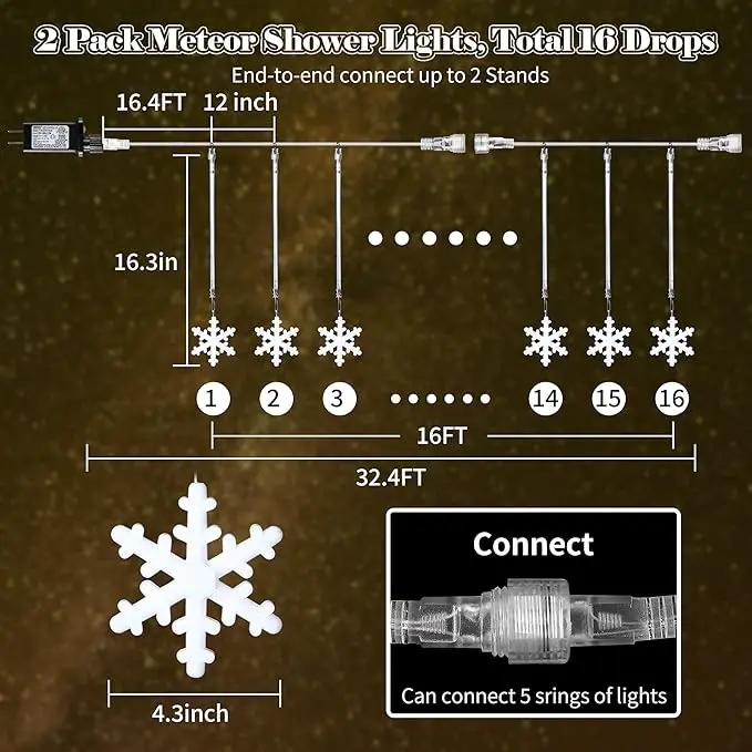Enhon 2 Pack Meteor Shower Snowflake Lights Outdoor with Timer, Total 480 LED 12in 16 Tube Connectable Waterproof Meteor Rain Drop Christmas Light with Snowflake for Xmas Tree Roof Garden(Warm White) by GreenHaven Gardens