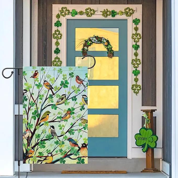 Louise Maelys St Patricks Day Garden Flag Shamrock Bird Tree Welcome Double Sided 12x18 Inch Small Burlap Spring Holiday Yard Outdoor Outside Home Decor by GreenHaven Gardens