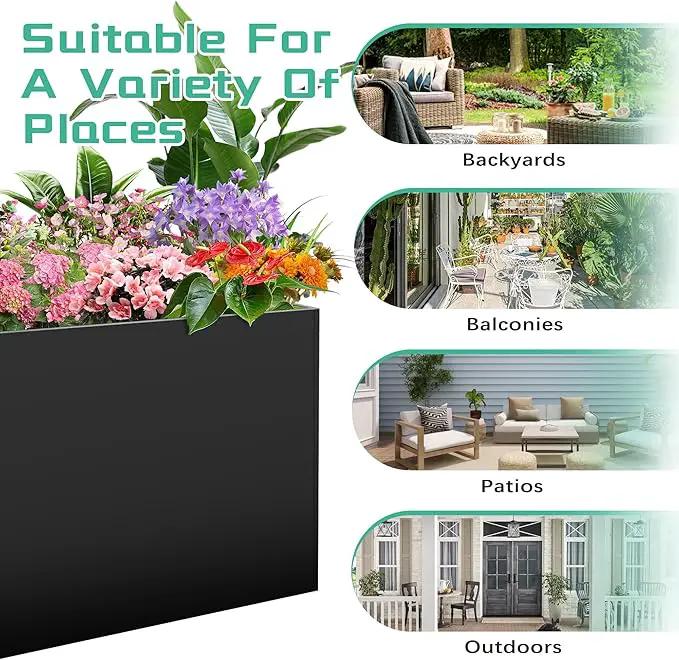 Metal Rectangular Planter Box, Large Planter Boxes Outdoor, 37''L x 13''W x 26''H Heavy Duty Plant Box with Removable Insert Shelf, 3 Tier Adjustable Height Tall Garden Planter for Plants, Flowers by GreenHaven Gardens