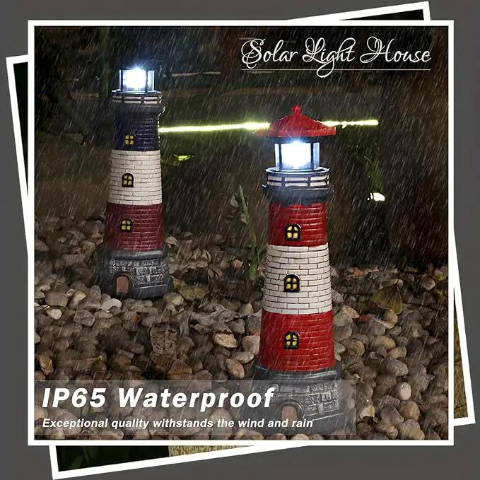 Solar Lighthouse Garden Outdoor Statues, Waterproof Lawn Lights Decor; Automatic Rotating Solar Lights for Yard, Patio, Ground, Tabletop Decoration; Unique Housewarming Gifts - Black by GreenHaven Gardens