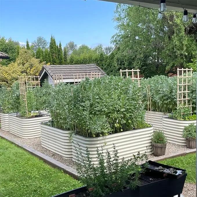 Vego garden 32" Extra Tall Raised Garden Bed Kits, 10 in 1 Modular Raised Planter Box for Vegetables Flowers Fruits Oval Metal Raised Garden Bed- Pearl White by GreenHaven Gardens