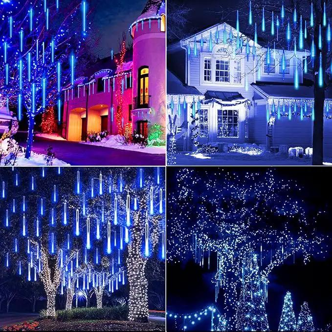 Meteor Shower Lights 20 Tubes 16 Inch 720 LED Solar Christmas Lights Outdoor Waterproof, Snow Cascading String Lights for Outside Christmas Halloween House Tree Decoration, Blue by GreenHaven Gardens