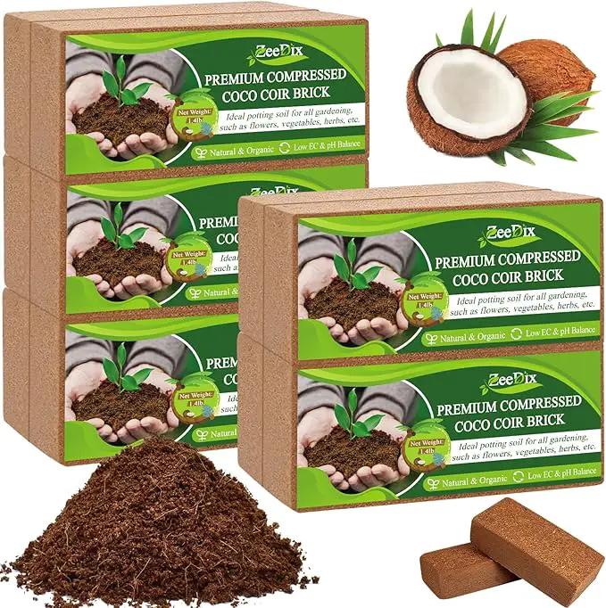 ZeeDix 10 Pack Premium Coco Coir Brick, Organic Compressed Coconut Coir Bricks Seed Starter Potting Soil for Plants, Coconut Fiber Substrate with Low EC & pH Balance for Gardening Flower Herbs by GreenHaven Gardens