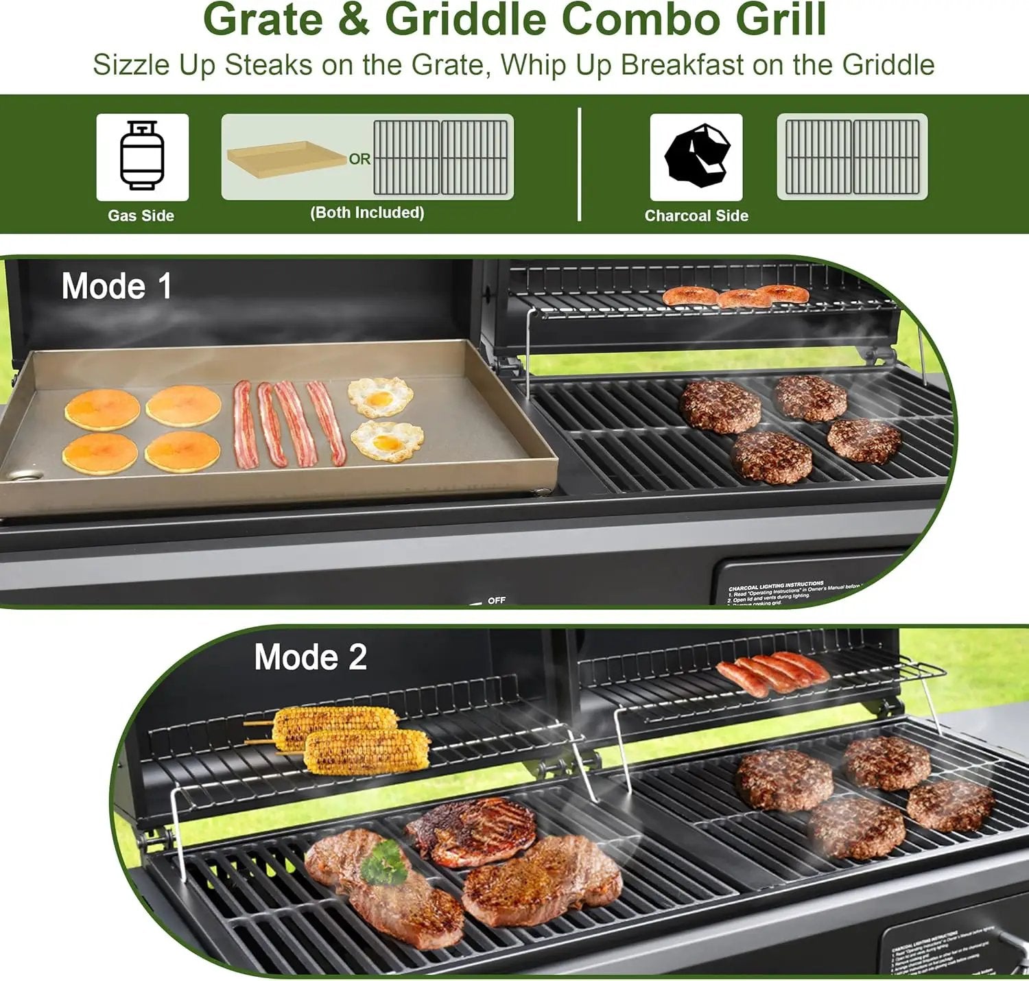 Brand-Man Propane Gas and Charcoal Grill Combo,Grill and Griddle Combo Dual Fuel BBQ Grill with Dual Lids for Outdoor Barbecue, Black by GreenHaven Gardens
