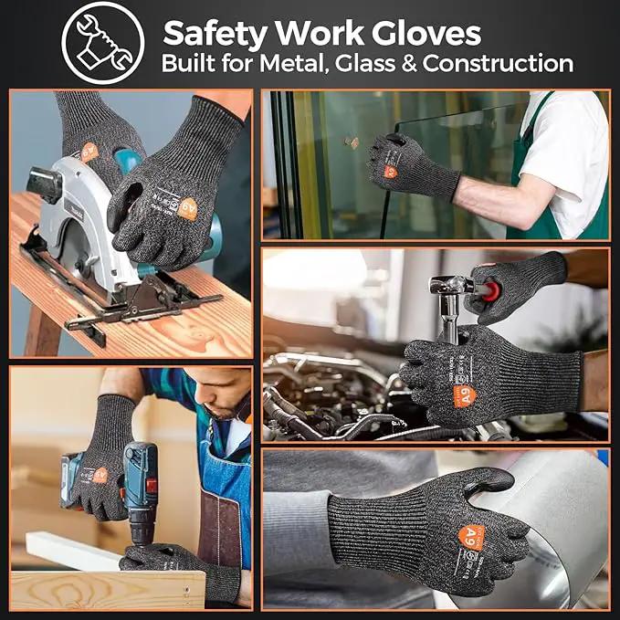 Donfri 3 Pairs A9 Cut Resistant Work Gloves for Men - Steel + HPPE Hybrid Safety Gloves for Men, ANSI Cut Level 9 Protection Flexible for Metal Glass Wood Construction Fishing by GreenHaven Gardens