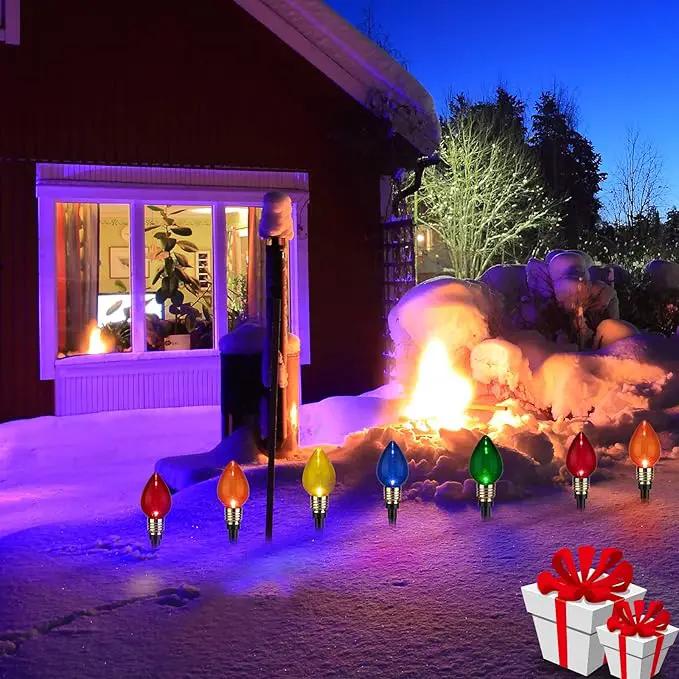 Brightown 4 Pack C9 Christmas Pathway Lights Outdoor Total 69.6 Ft 40 Lights Waterproof Connectable Walkway Lights for Yard Ground Sidewalk Driveway Christmas Decorations by GreenHaven Gardens