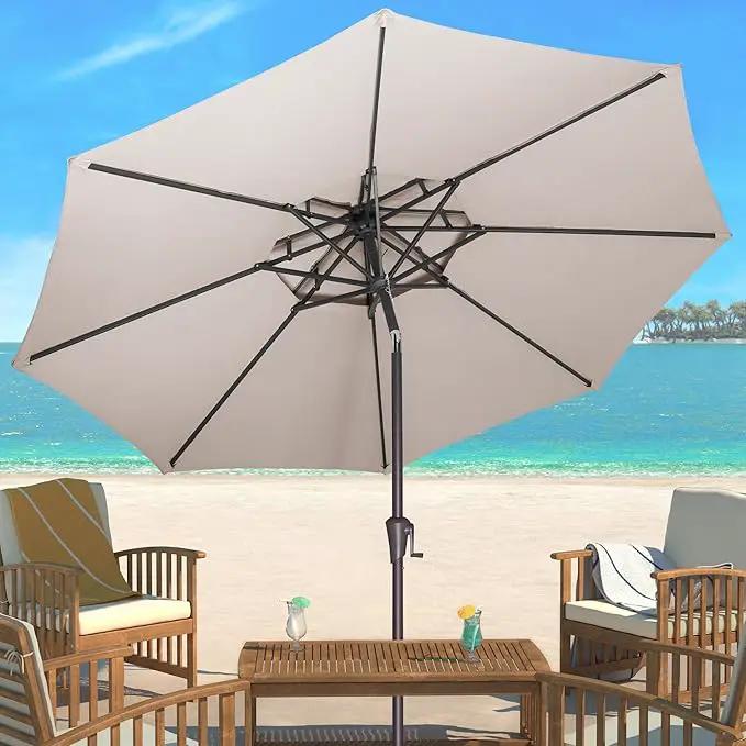 9" Outdoor Patio Umbrella - Double Top Table Umbrella Waterprool UV Protection, Sombrillas de Patio with Push Button Tilt&Crank, Sun Umbrella for Pool, Porch, Garden, Backyard(Taupe) by GreenHaven Gardens