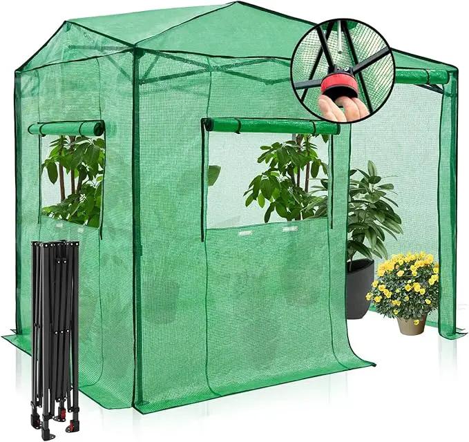 EAGLE PEAK 8x6 Portable Walk-in Greenhouse, Pop-up Indoor Outdoor Garden Green House, Zippered Door and Window, PE Cover, Green by GreenHaven Gardens