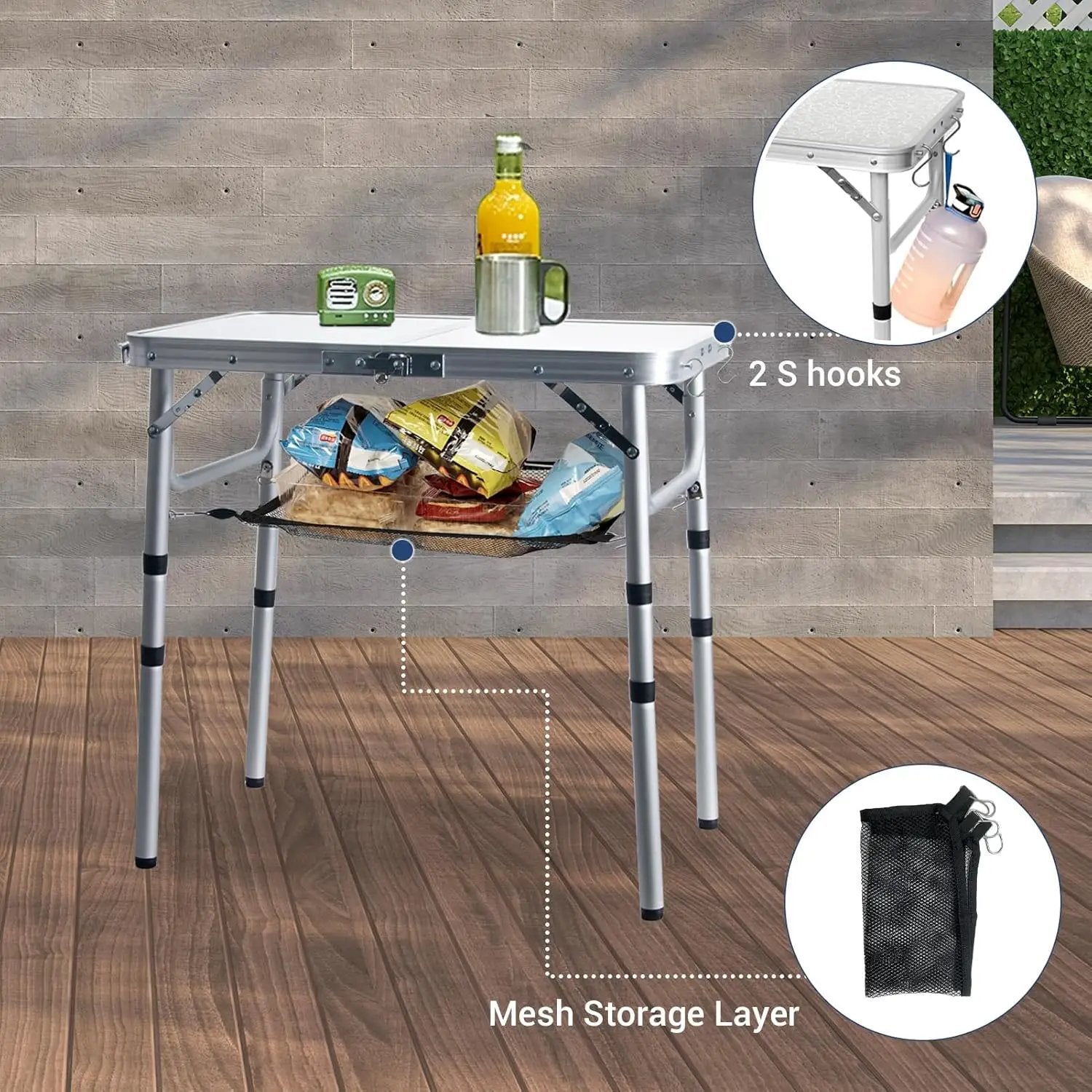 Small Folding Table 2FT Lightweight Portable Aluminum Camping Table for Picnic and Camping Mini Foldable with Adjustable Extended Height,Silver by GreenHaven Gardens