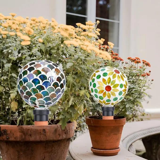 Plant Watering Globes Mosaic Self Watering Spikes 2 Pack for Indoor Outdoor Plants Automatic Plant Waterer Plant Watering Devices for Vacations Pot by GreenHaven Gardens