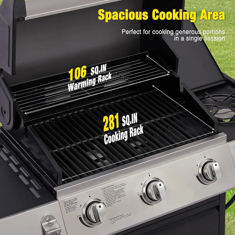 Unovivy 3-Burner Propane Gas Grill with Side Burner, Portable BBQ Grills with Oil Tray and Built-in Thermometer for Outdoor Barbecue, Camping, Patio, Backyard, 39,650 BTU by GreenHaven Gardens