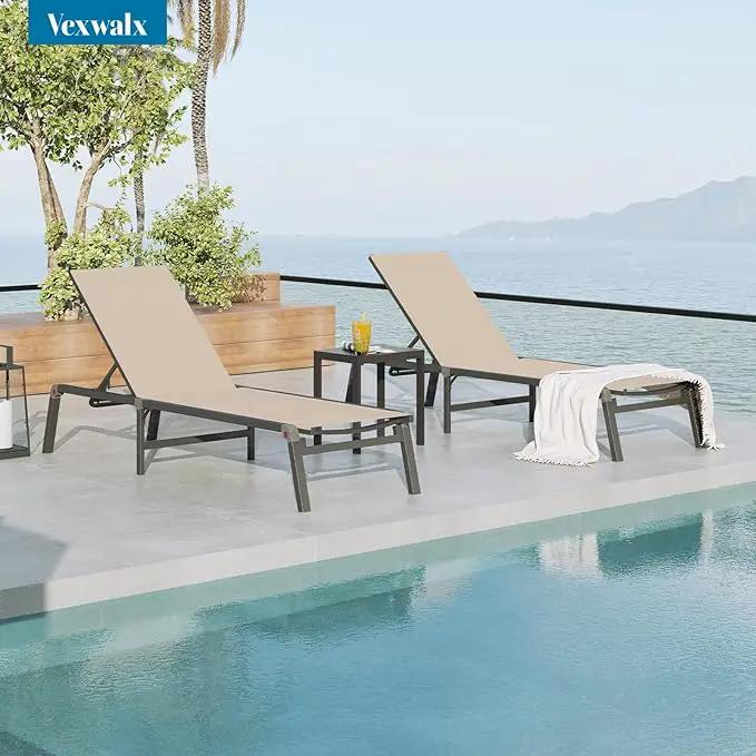 Chaise Lounge Outdoor, Foldable Aluminum Pool Lounge Chairs with 5 Positions Recliner - Free Assembly - Patio Chaise Lounge Chair for Poolside, Beach, Yard (Khaki) by GreenHaven Gardens