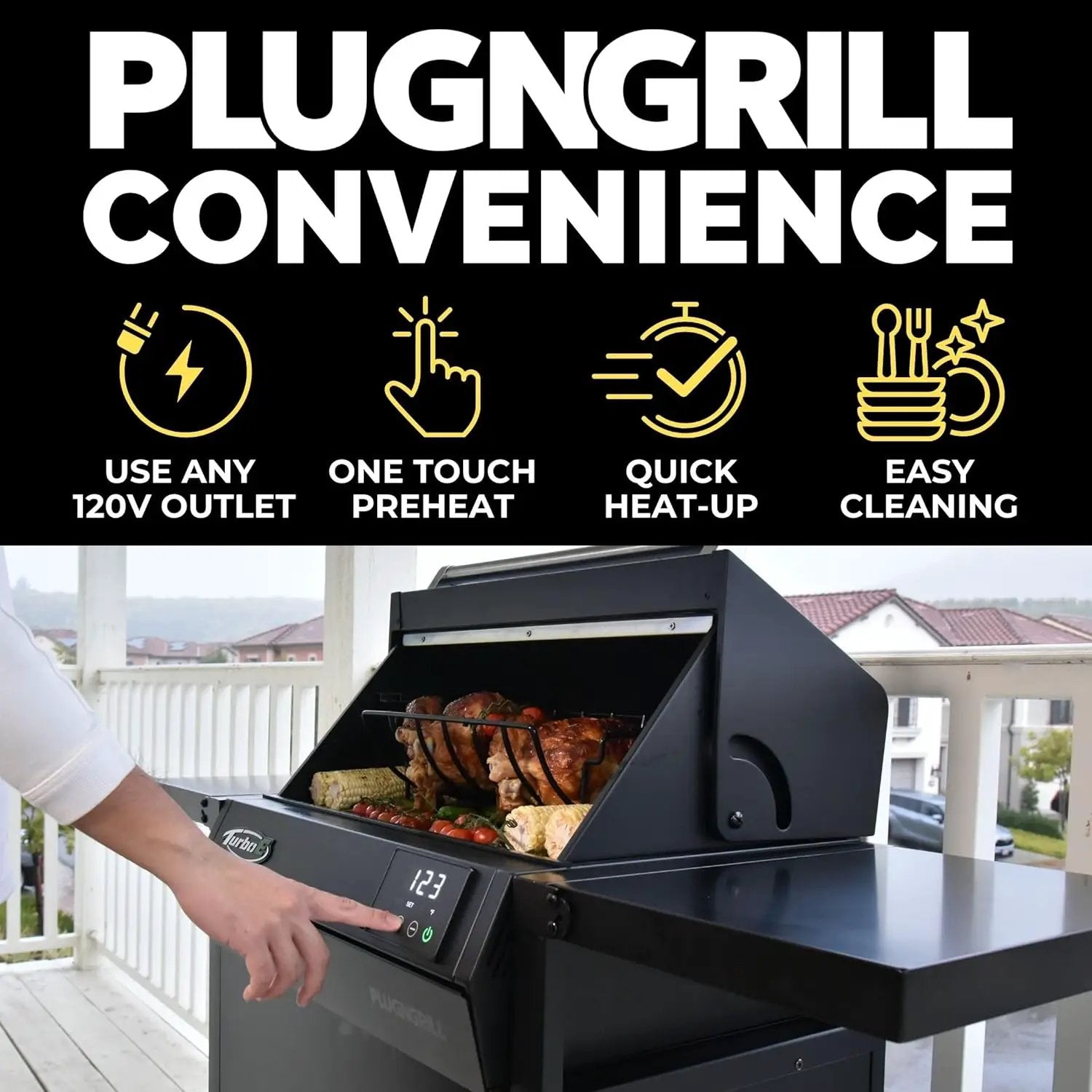Turbo E Outdoor Electric Grill by PLUGNGRILL - High-Power 1700W Infrared Grill Technology - 24-Inch Smart BBQ Grill with Probe & Digital Display for Precise Cooking & Searing (Turbo E Griddle Set) by GreenHaven Gardens