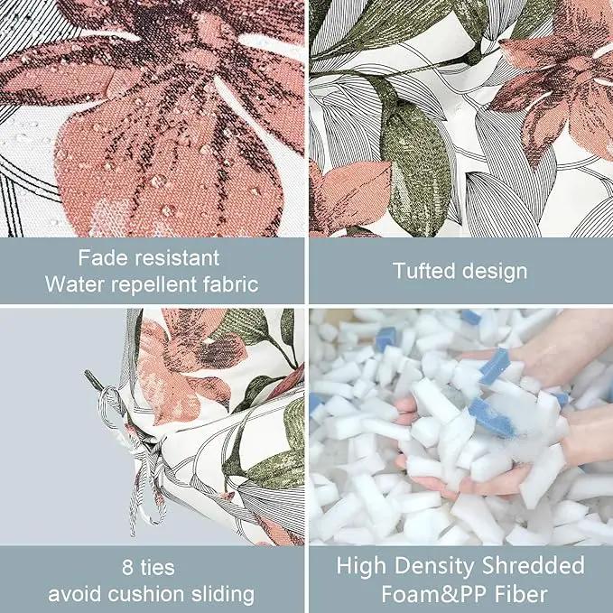 LVTXIII Outdoor Seat/Back Chair Cushion Patio Tufted High Back Cushion, Seasonal Replacement Rocking Chair Cushion with Ties (22” W x 20D”, Set of 2, Clemens Noir Pink) by GreenHaven Gardens
